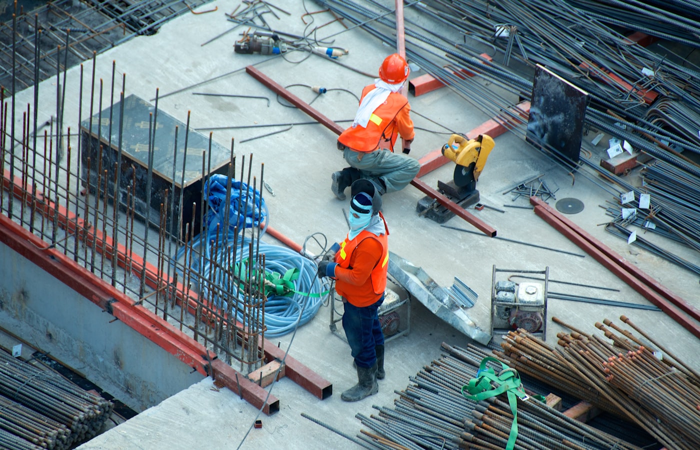 Construction site with a contractor at work